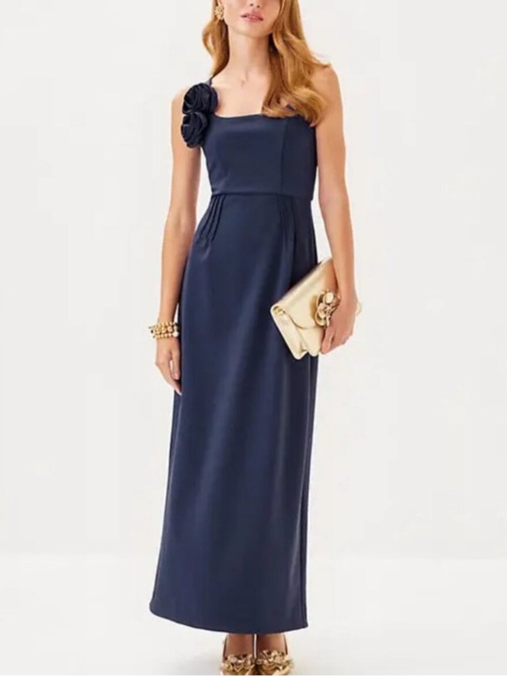 Lilly Pulitzer Jade maxi dress gown true navy roses sleeveless size 6, 8, 10